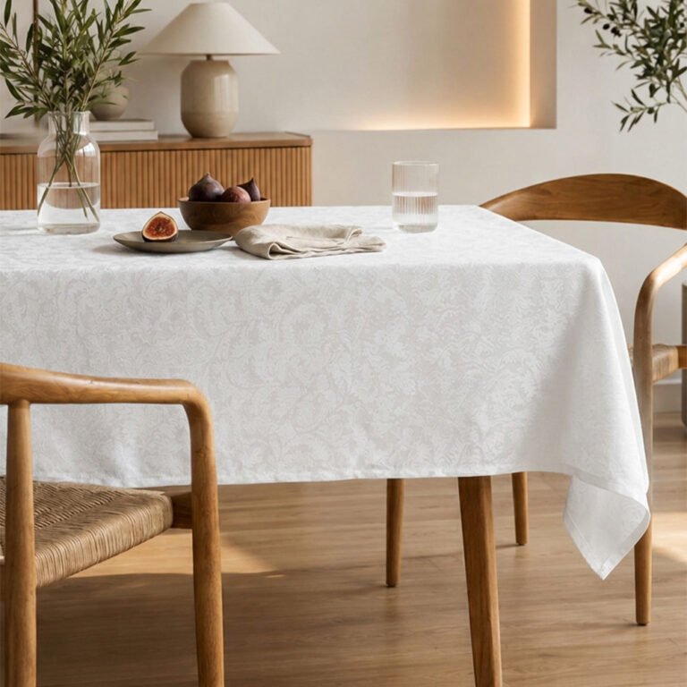 Mbulesë Tavoline Damask – E bardhë 130×220 cm