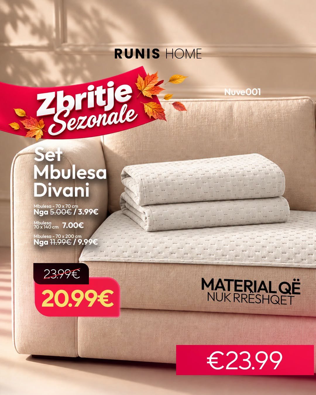 Mbulesa Divani Nuve – Material që nuk rrëshqet
