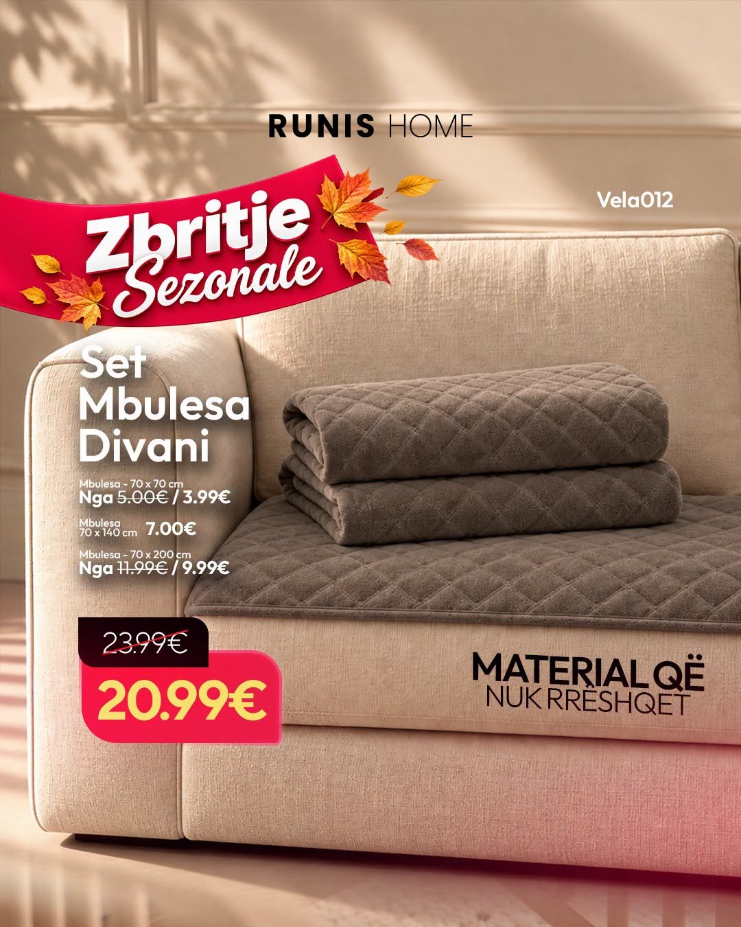 Mbulesa Divani Vela – Material që nuk rrëshqet - Figura 2